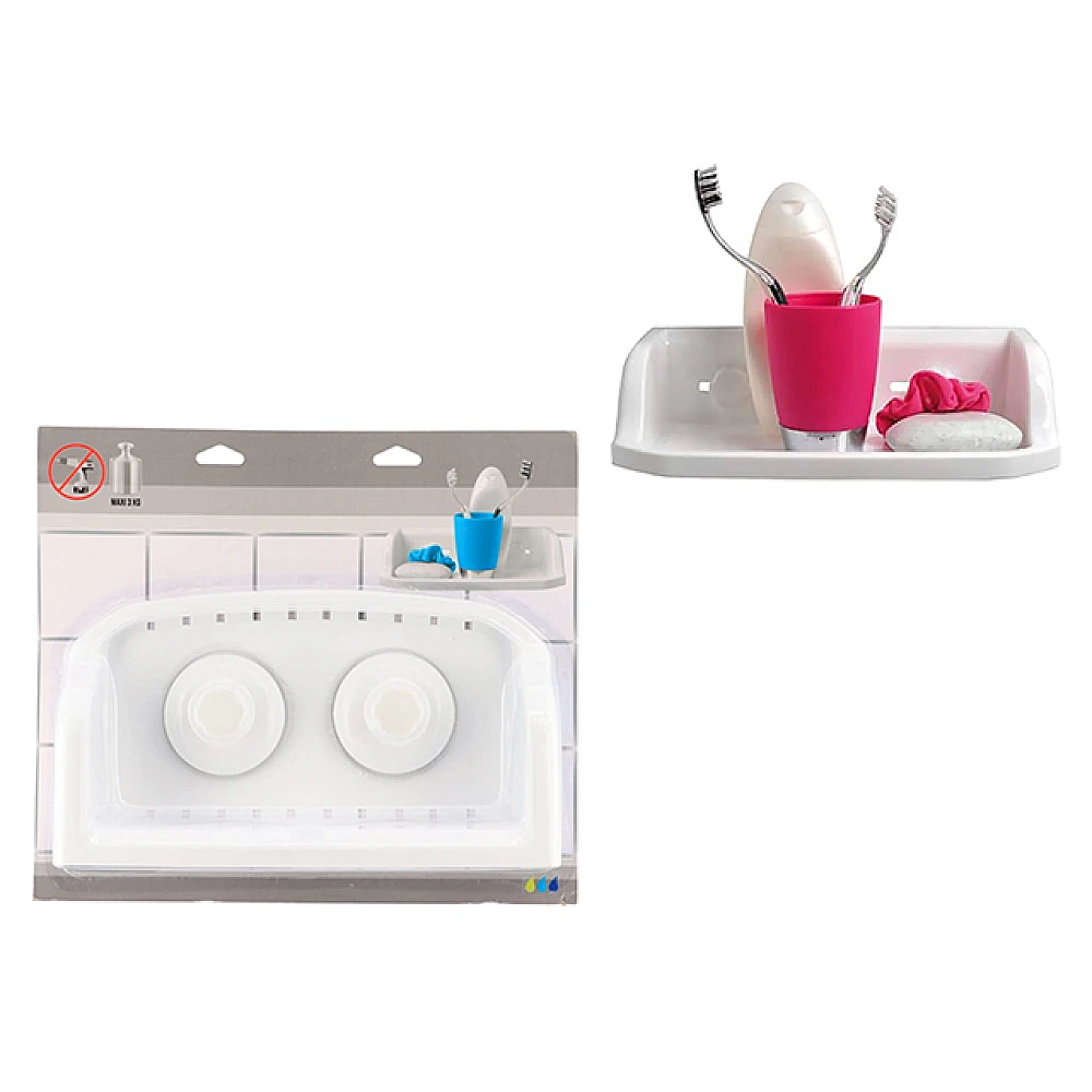 Raft din plastic pe ventuze Evideco 30X17X7.5cm, alb