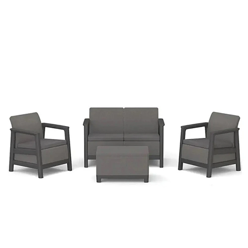 Set mobilier Scandi Linea 4 unitati: masa 51.6X74.7X40 cm, 2 fotoli 70.4X73X77.5 cm, canapea,  gri/grafit