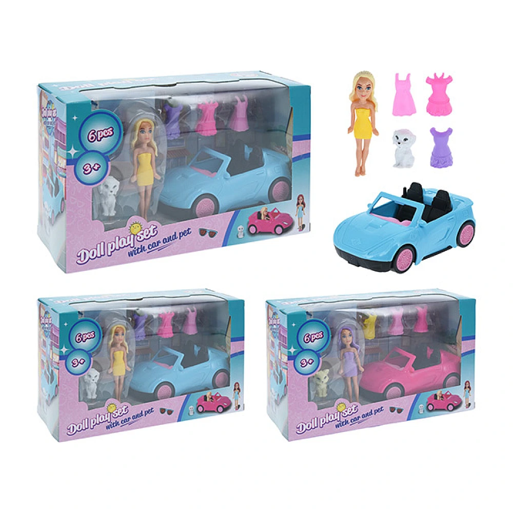 Set papusa in masina cu accesorii 7X5X12cm