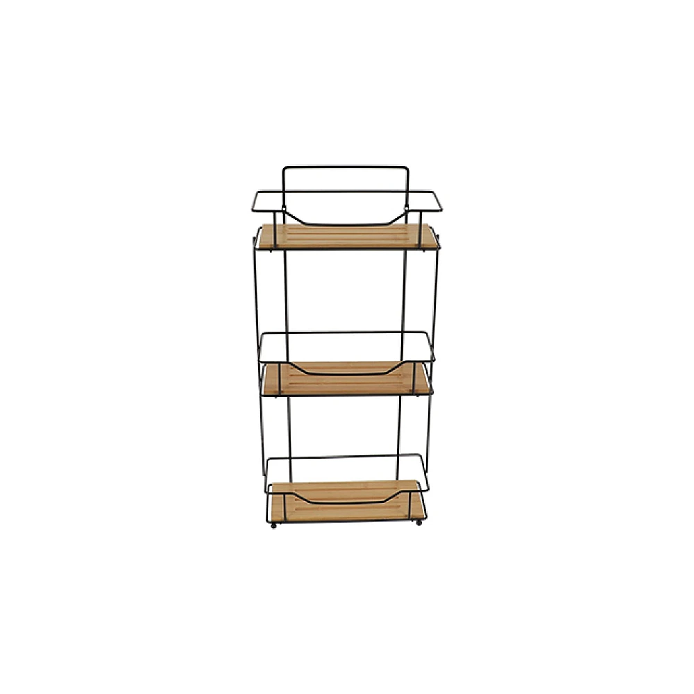 Raft de perete suspendabil cu 3 nivele Tendance Bamboo 11.5X26.5X57cm, metal, bambus, negru