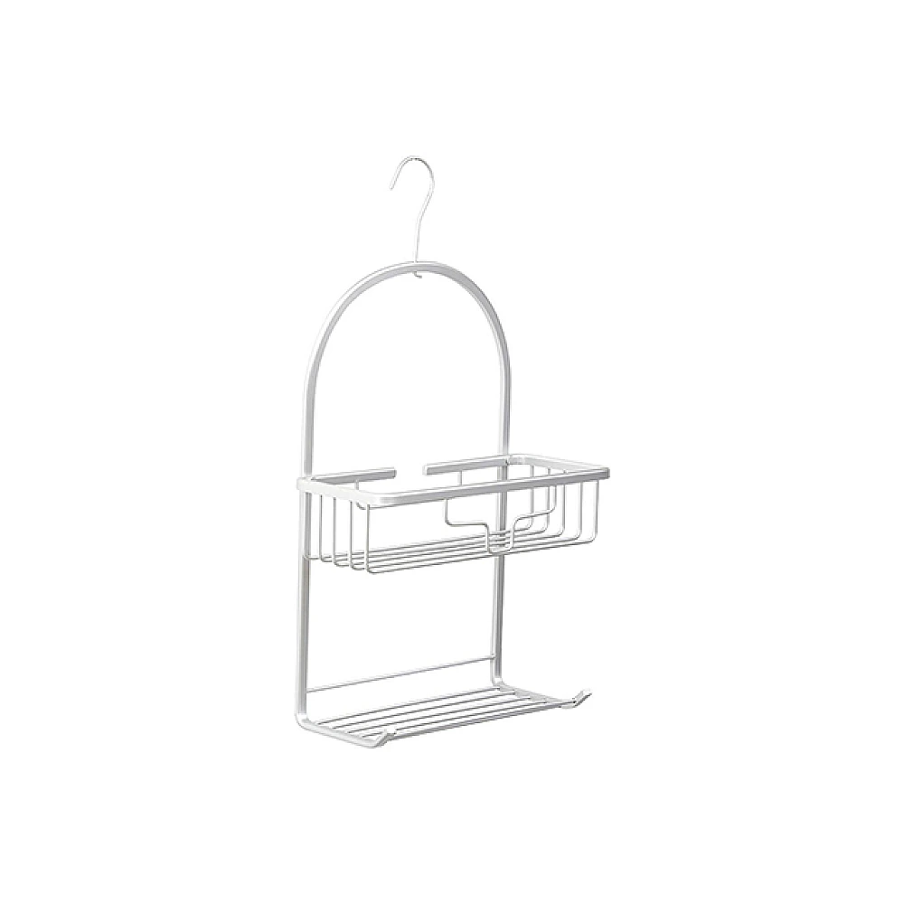 Raft de perete suspendabil cu 2 nivele+2 carlige Tendance Caddy 49.5X28X12.5cm, aluminiu