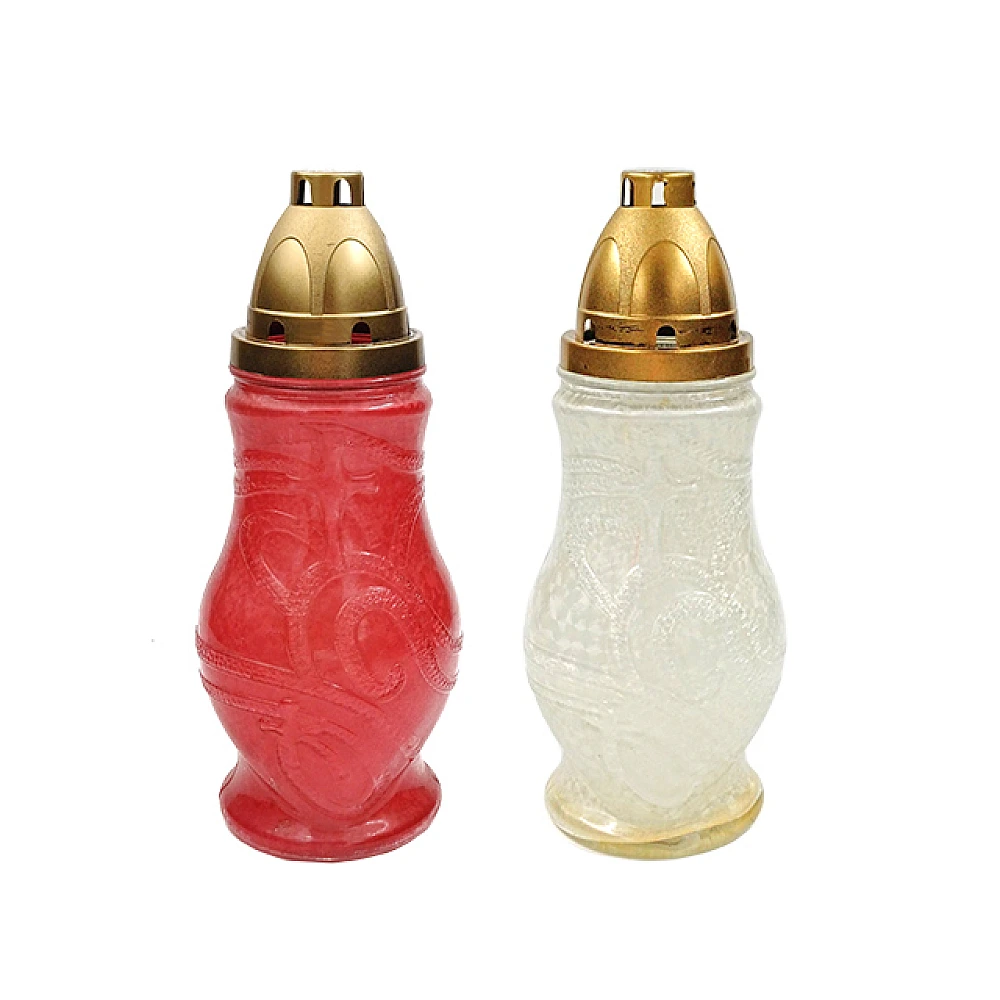 Candelă sticlă cu capac 25cm 40ore, alba/rosie