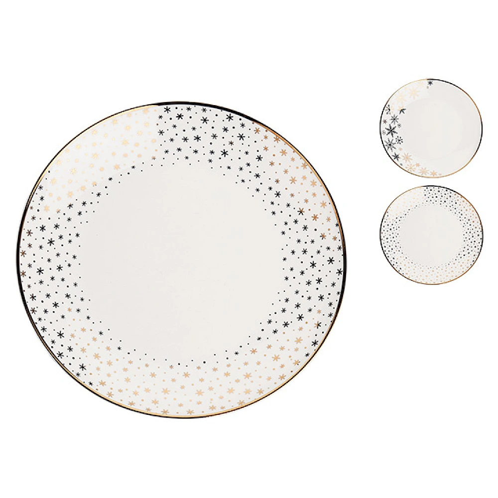 Farfurie de desert 20cm Gold Rim Stars, alba, din portelan