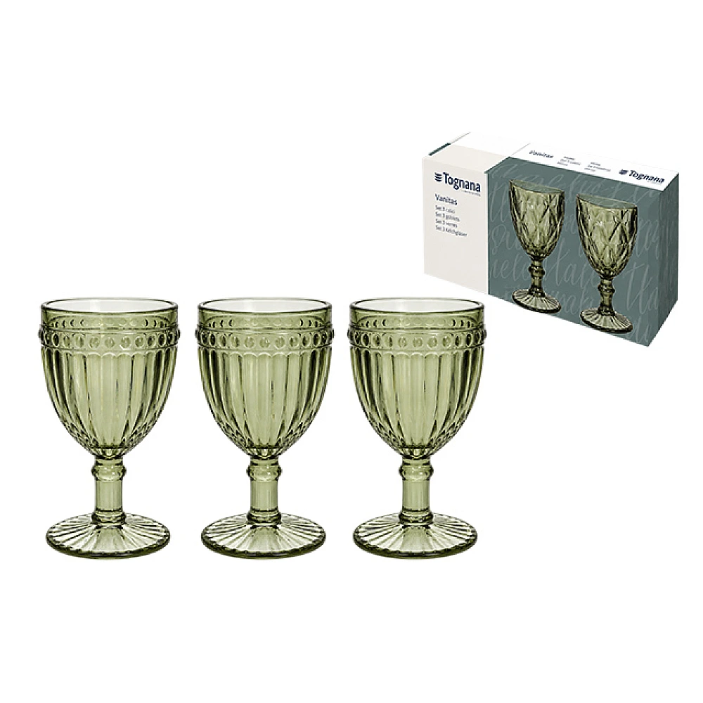 Set 3 pocale pentru vin Tognana Dorico, 310ml, verde