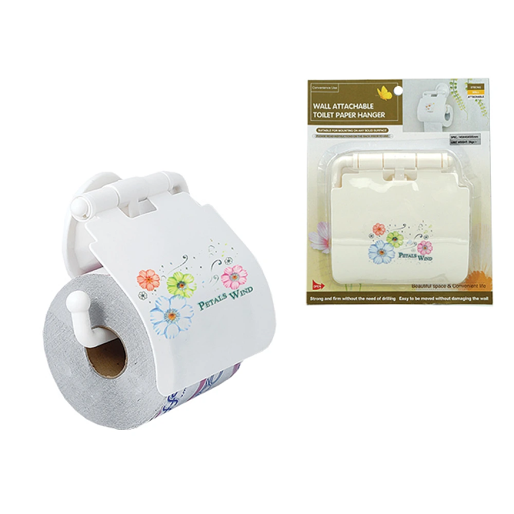 Suport pentru hârtie WC cu capac, plastic, alb