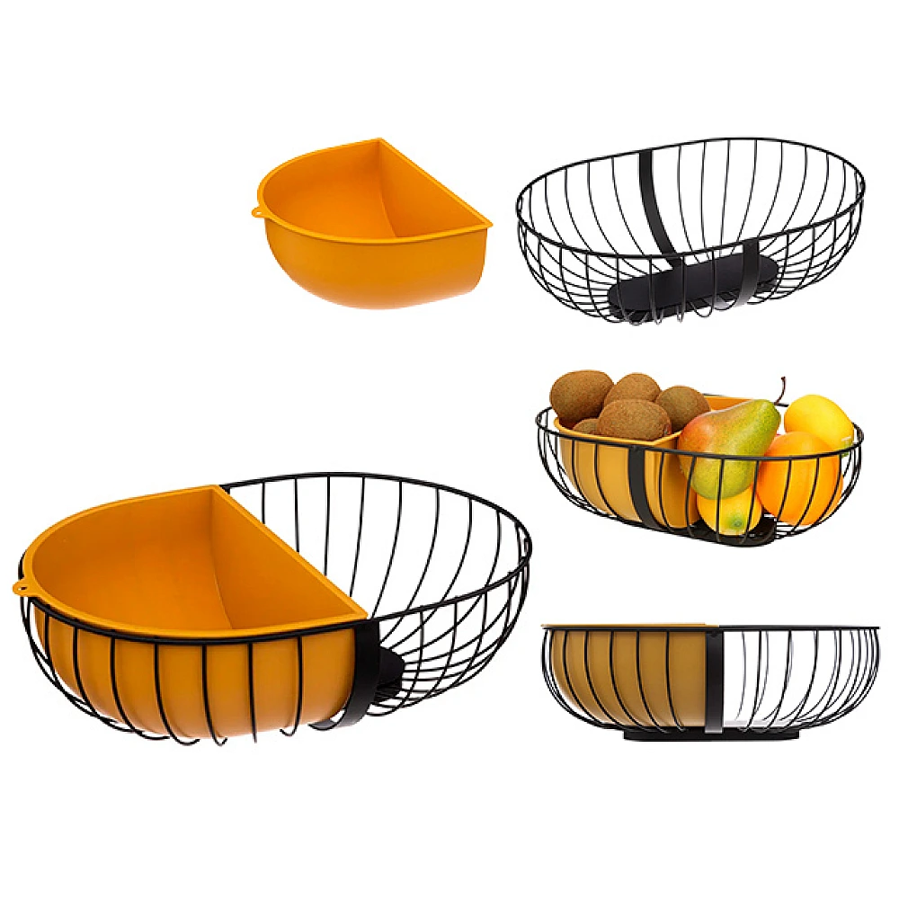 Cos pentru fructe Five 30X20cm, oval, metal negru, 1/2 tava plastic galben