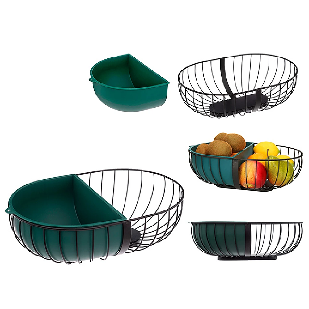 Cos pentru fructe Five 30X20cm, oval, metal negru, 1/2 tava plastic albastru