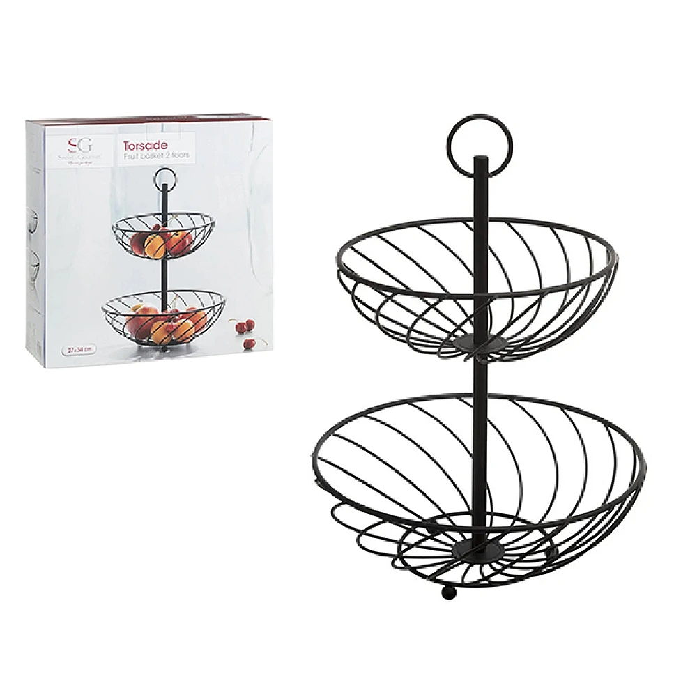 Suport pentru fructe SG 27X34cm, metal negru, 2 nivele