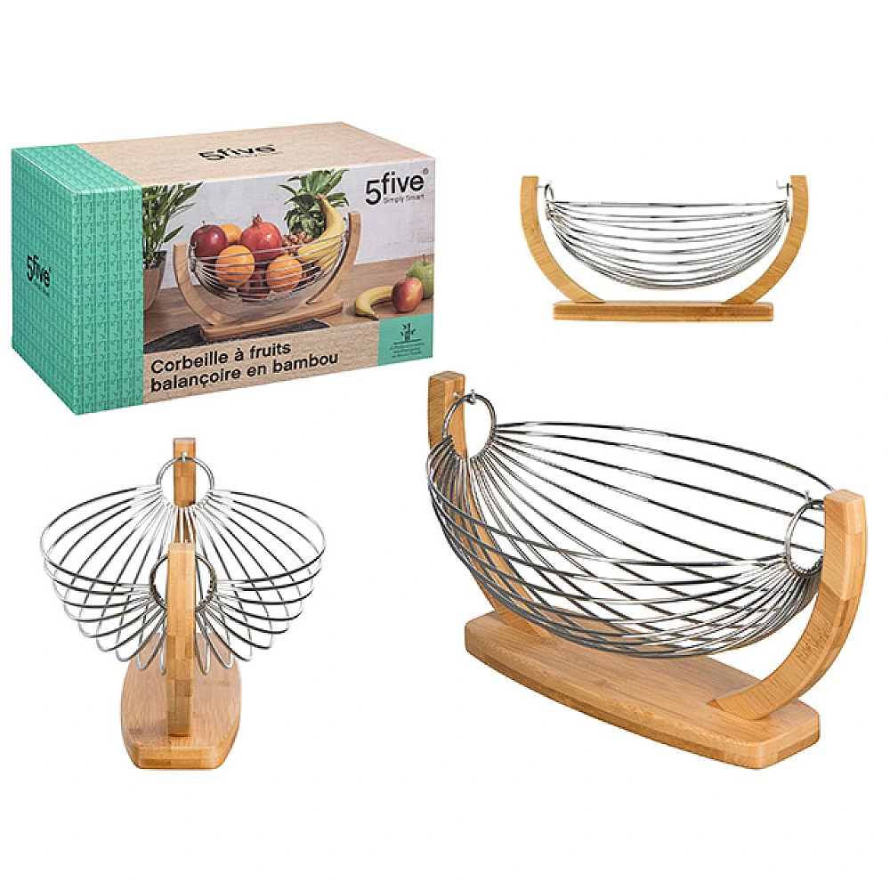 Cos pentru fructe Five 37X20.5X18cm, metal/bambus