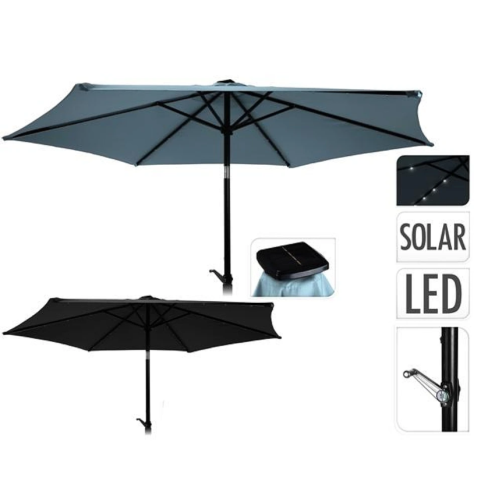 Umbrela pentru terasa D2.7m, lumina solara 24LED pe spite, 6 spite