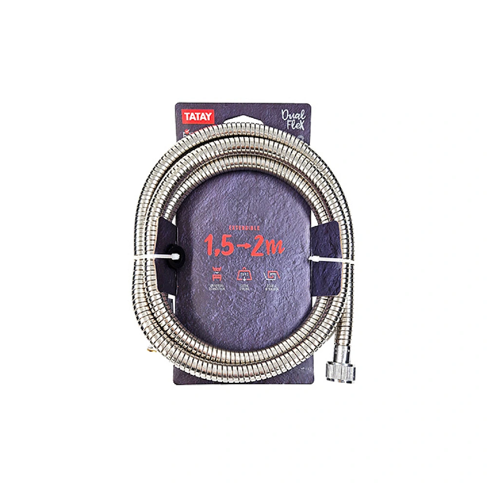 Furtun telescopic dublu din alamă pentru dus Tatay, 1.5-2m, inox