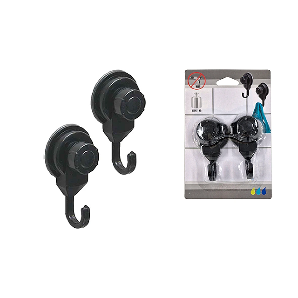 Cuiere pe ventuze Tendance 2buc, 4.5X3.5X8.7cm, negre, din plastic