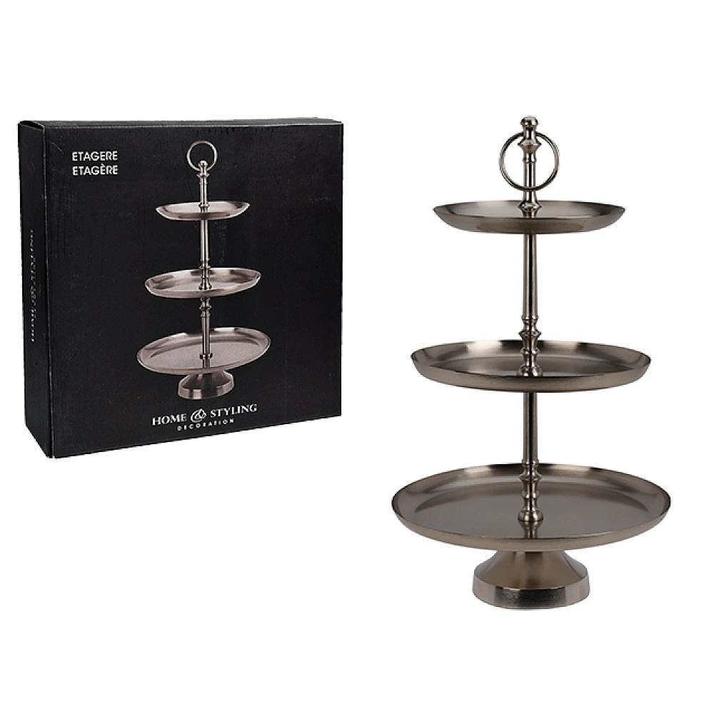 Suport de servire 3 nivele D30cm H50cm, metal, argintiu