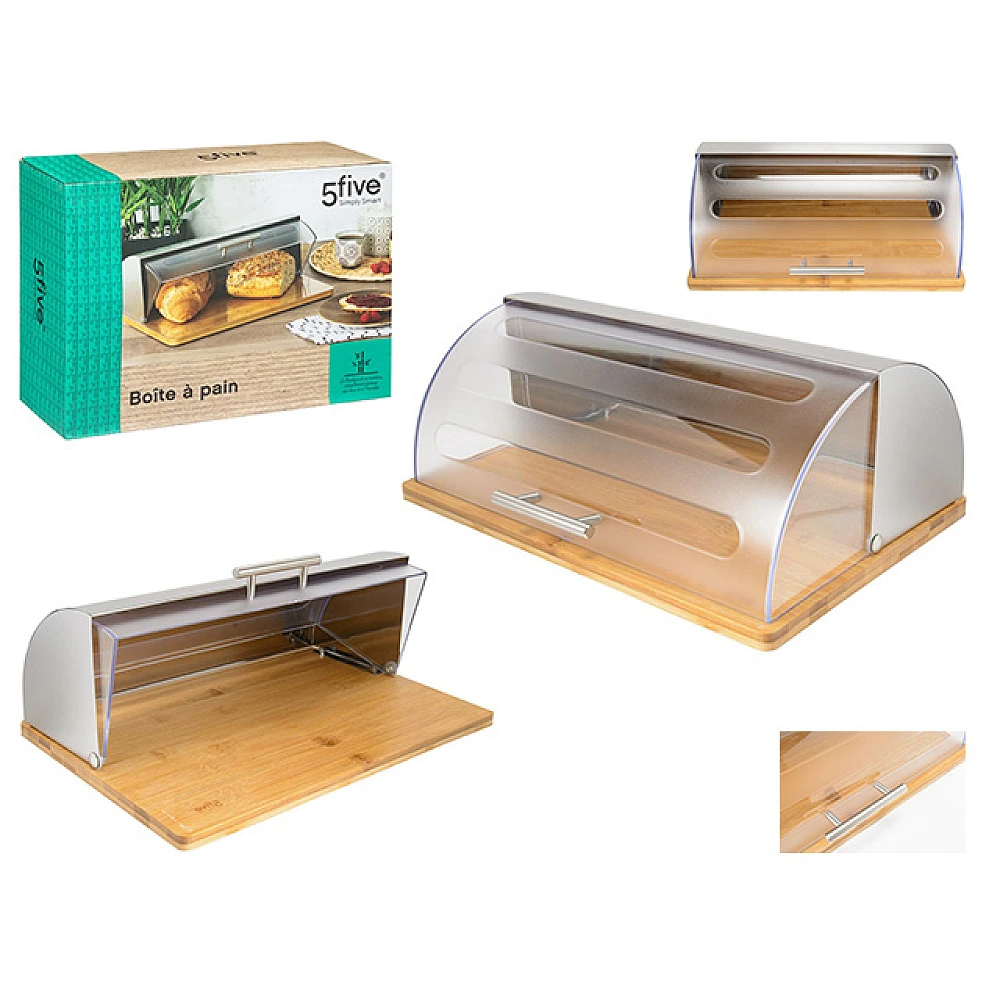 Suport metalic pentru paine Five 27X39X15cm, baza bambus