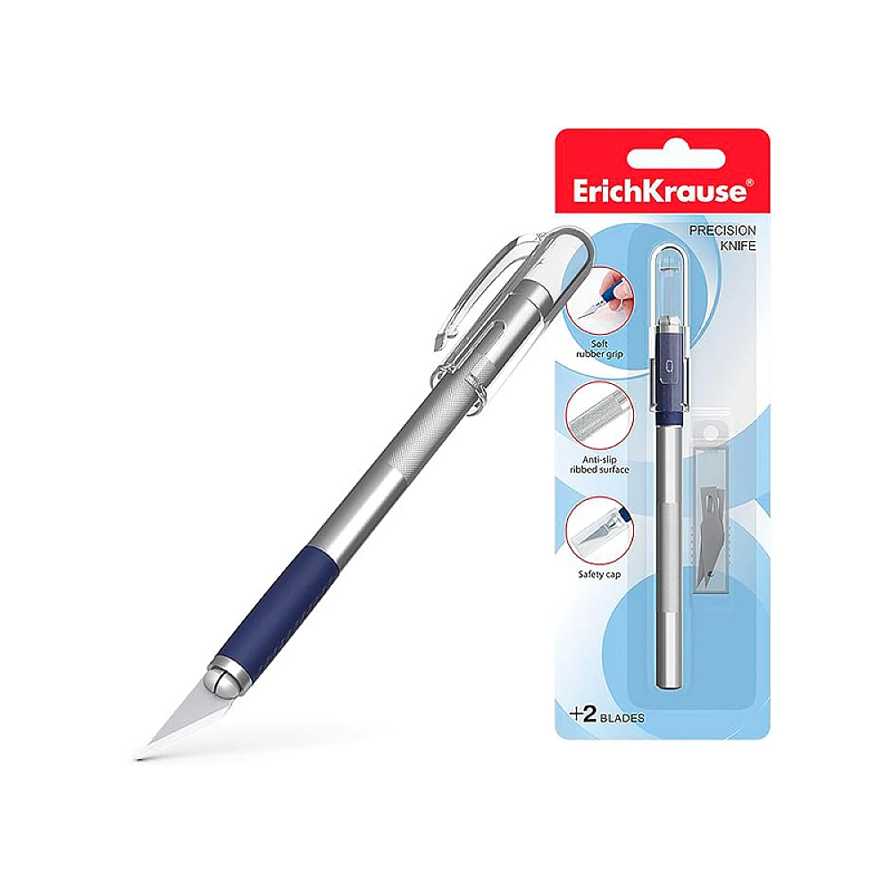 Cutter de birou ErichKrause Ferro, 9mm, metalic, 2 lame rezerv