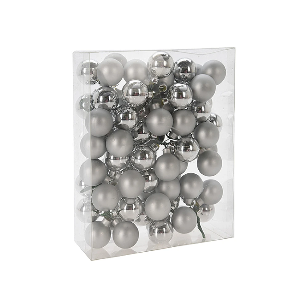 Set globuri din sticla 6X30mm pe o ramura, argintii