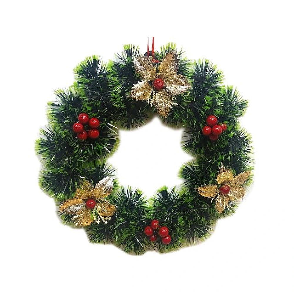 Coroana decorativa de Craciun D24cm, cu flori si globi