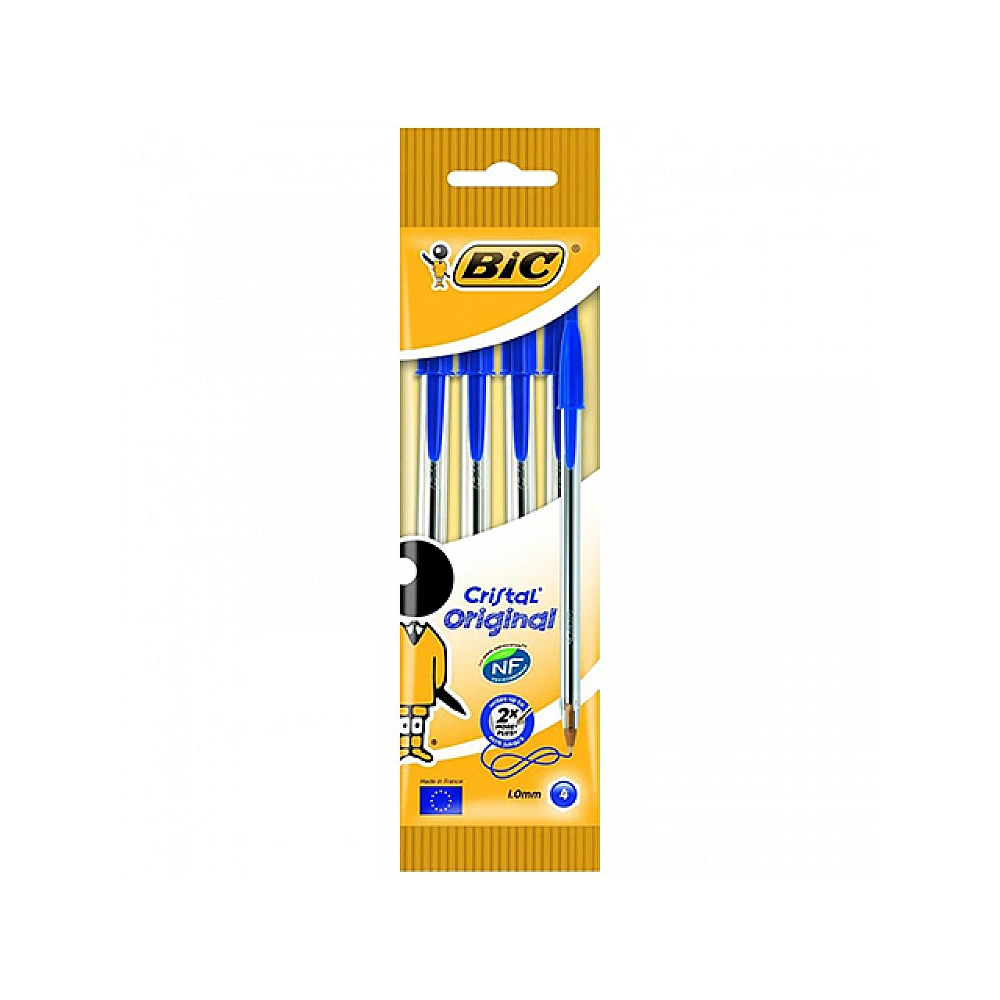 Set de stilouri BIC Cristal Original, 4 buc, albastre