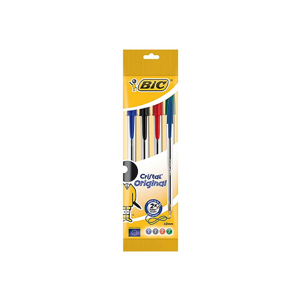 Set de pixuri Bic Cristal Original, 4 buc, culori diferite