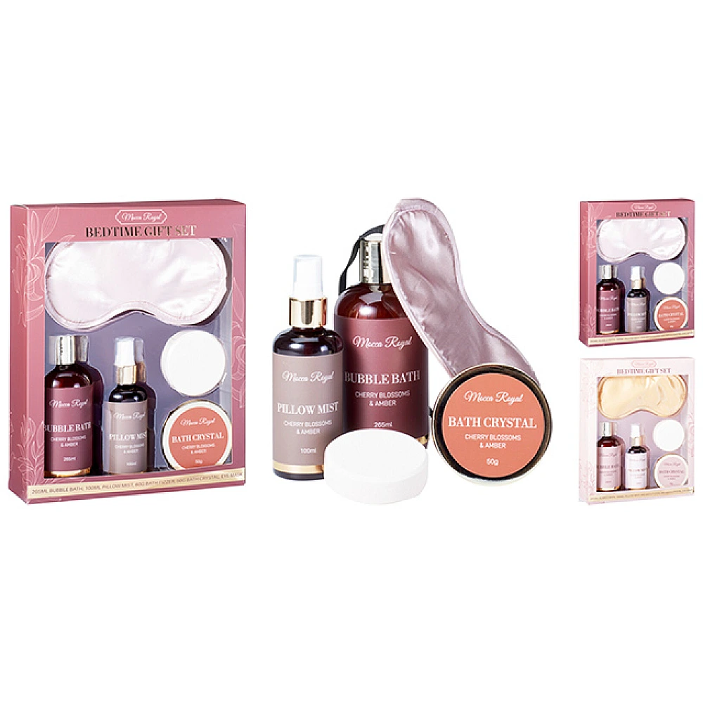 Set cadou Mocca Royal: spray p/u perna, sare si spuma p/u baie, bila efervescenta, masca p/u somn