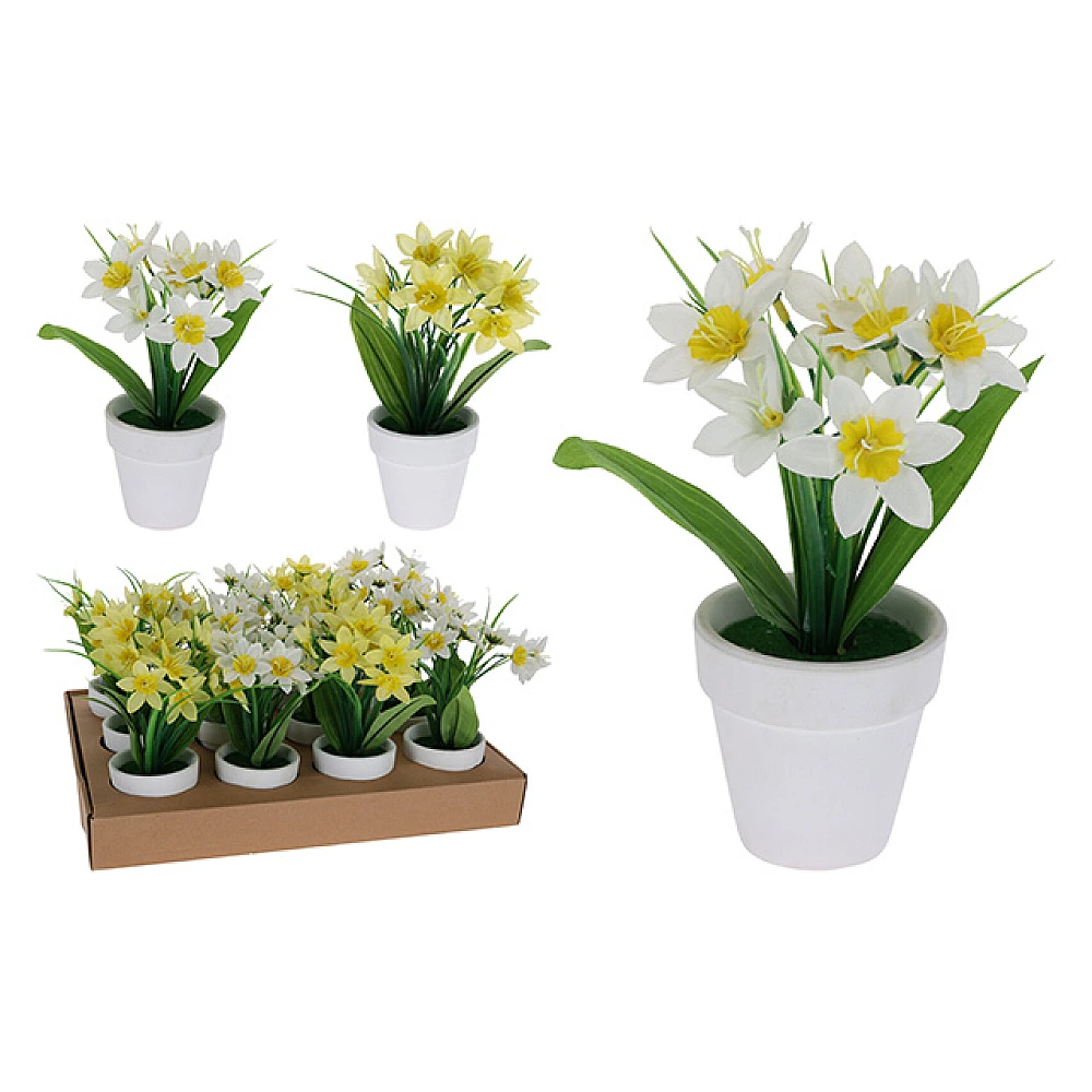 Floare artificiala Narcisa in ghiveci, 20X7 cm, 2 tipuri