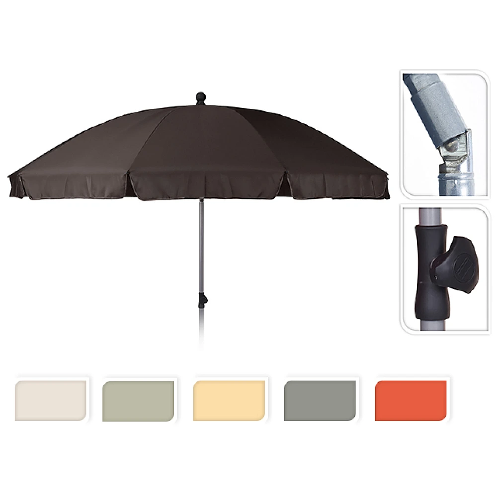 Umbrelă de soare D250cm, H265cm cu picior flexibil, 10 spite, 6 culori, husă 