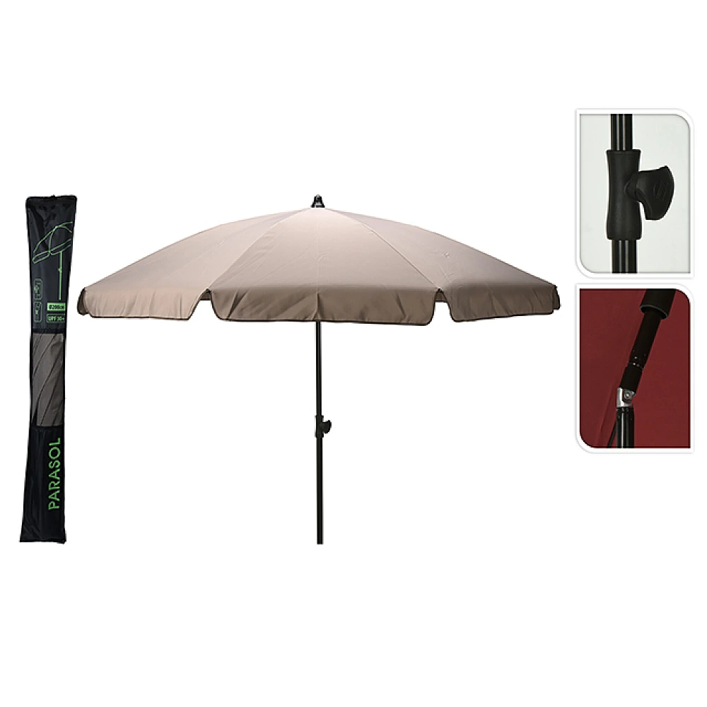 Umbrelă de soare D200cm cu picior flexibil, 8 spite, bej, husă