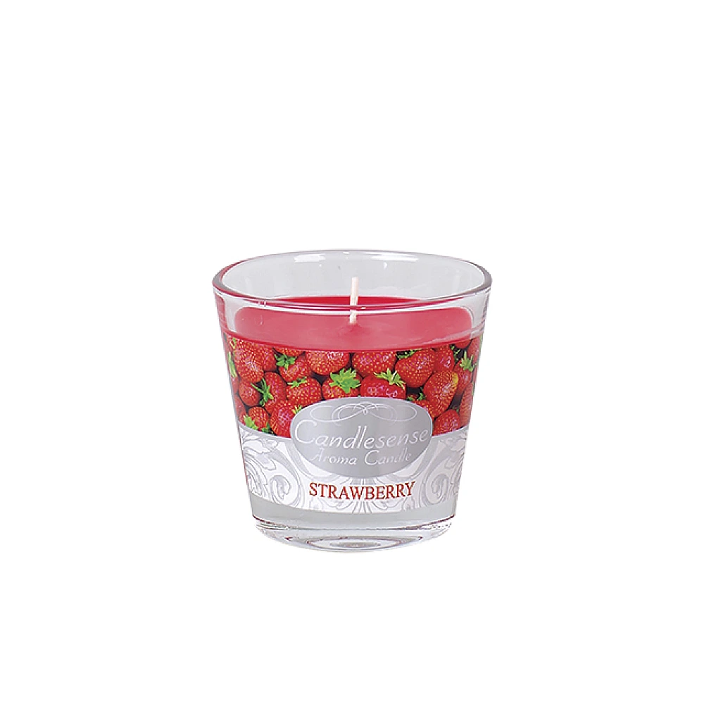 Lumanare aromatizata in pahar 9X8cm, 26ore, Capsuna