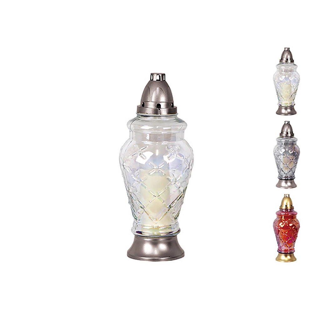 Candela sticla cu capac 33cm 55ore sidef 3 culori