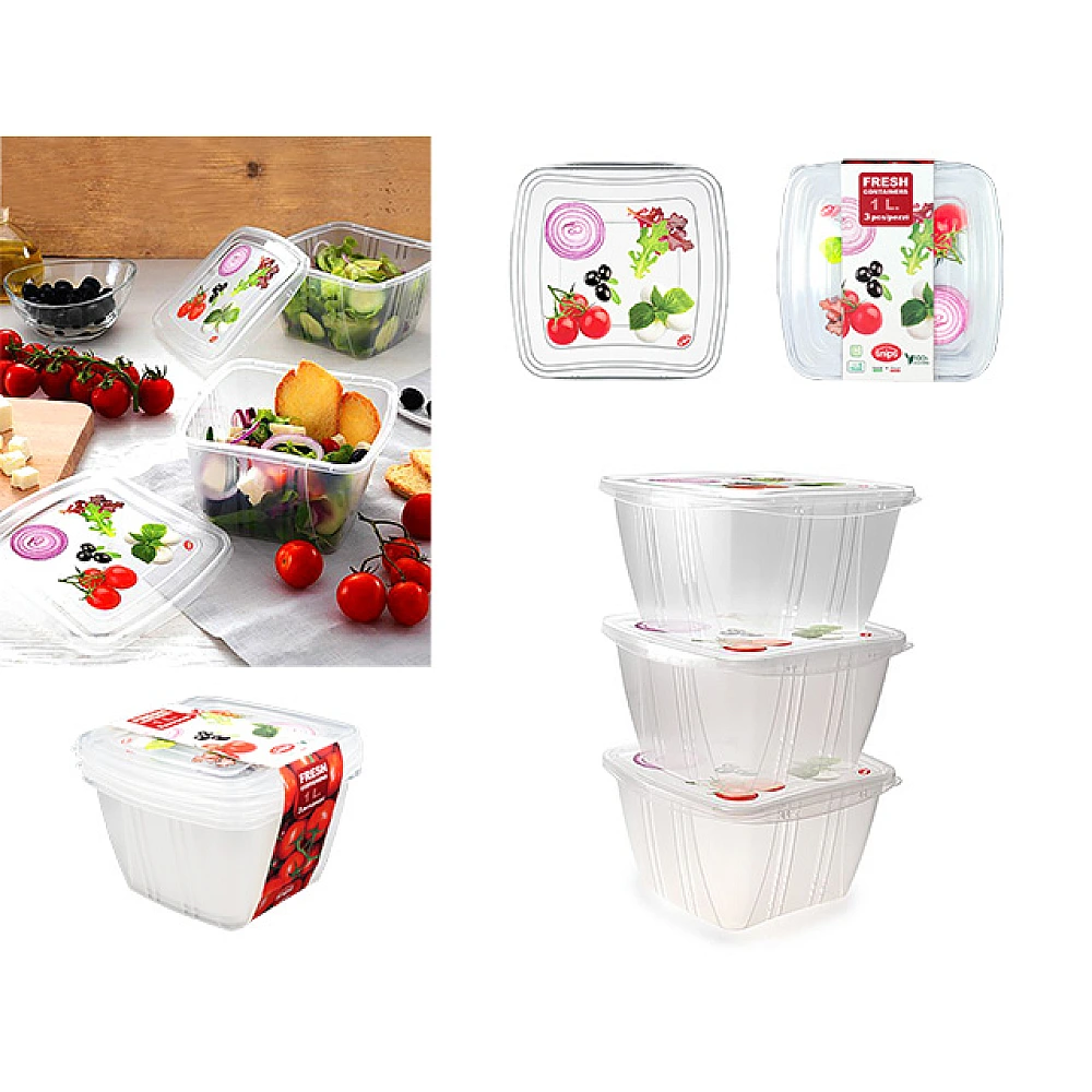Set containere alimentare Snips 3cutii, 1l, 15X15X8.5cm
