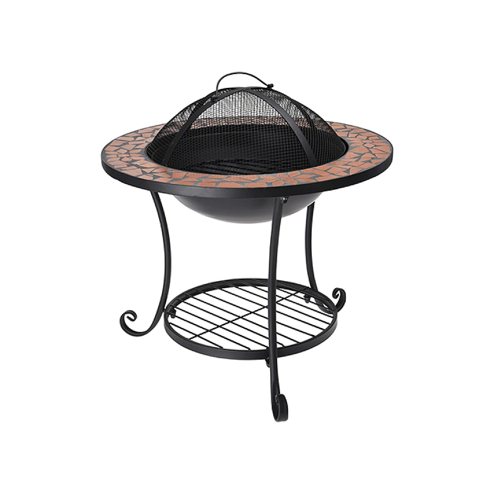 Gratar rotund cu picioare Mosaic Terra D58cm, H44cm, capac si polita din plasa