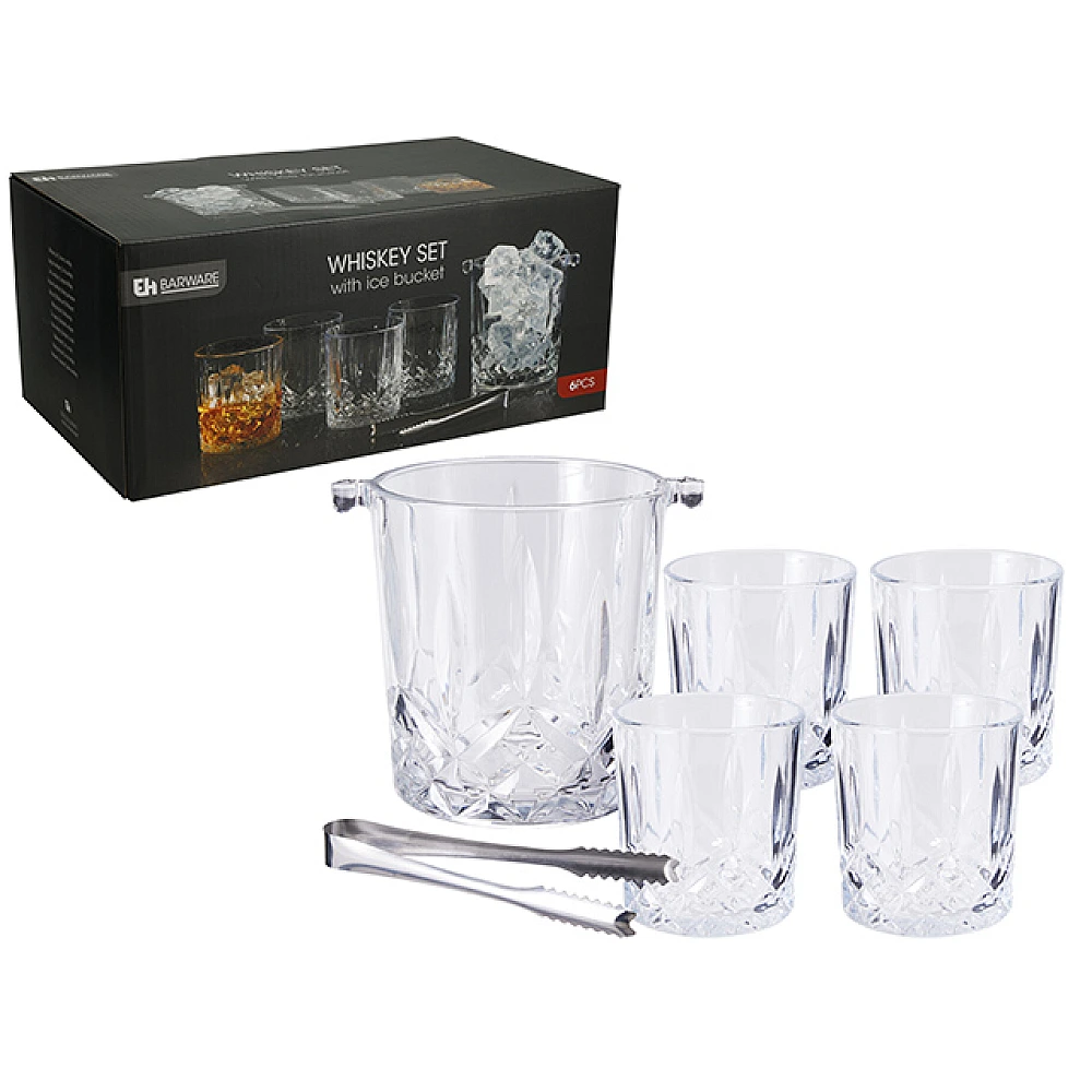 Set pentru whiskey EH, 6 piese: 4 pahare tip tumbler, frapiera, cleste