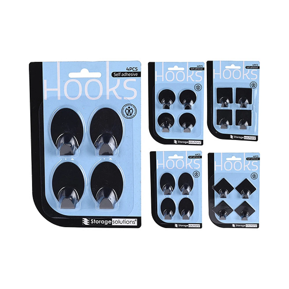 Set cârlige autoadezive Storage 4buc, 4forme, din metal, negru