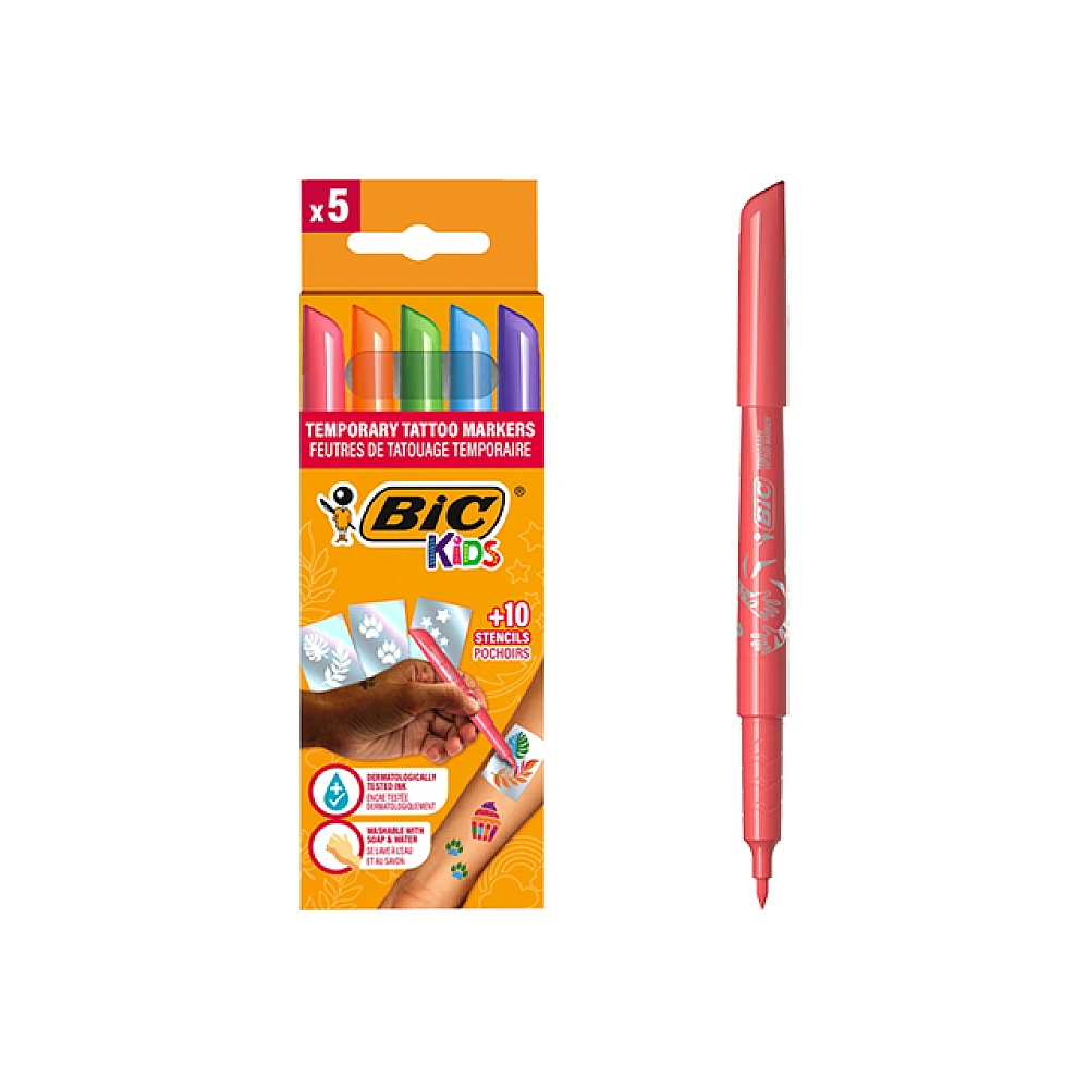 Set markere pentru tatuaje temporare BIC Kids 5buc + 10 sabloane