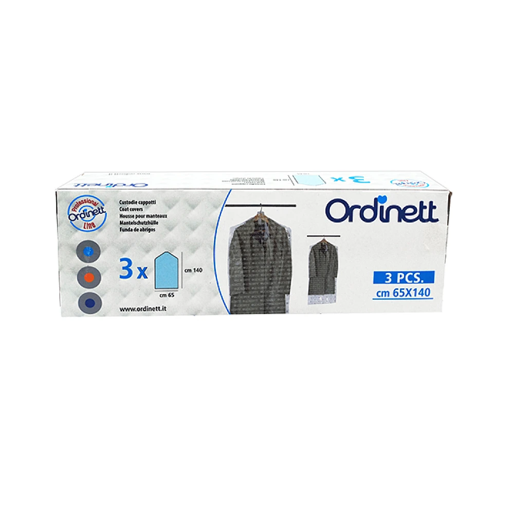 Set de 3 huse pentru haine Ordinett 65X140cm, transparente