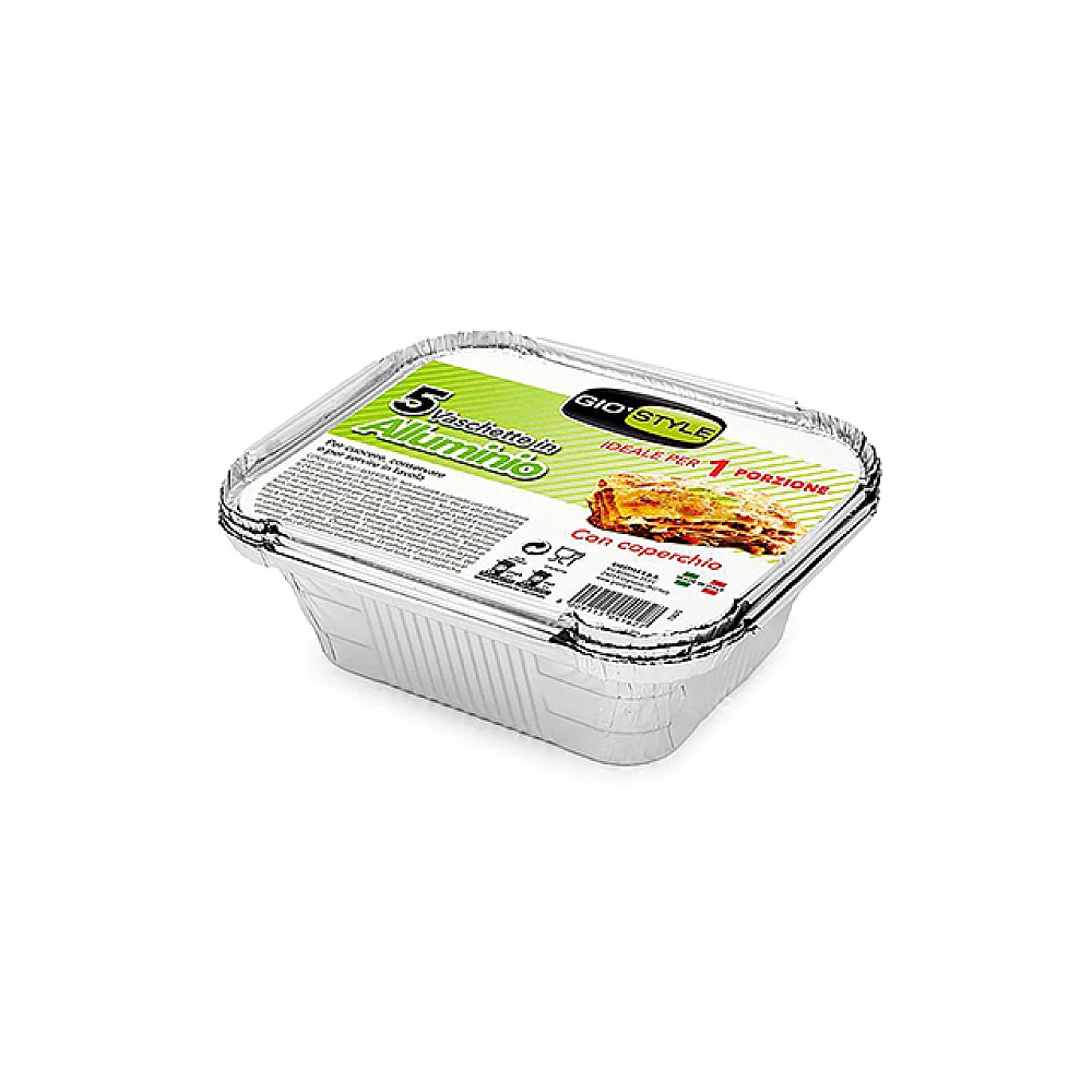 Forme din aluminiu cu capac GioStyle 5buc, 50µm, 13x10.5cm,1 portie 