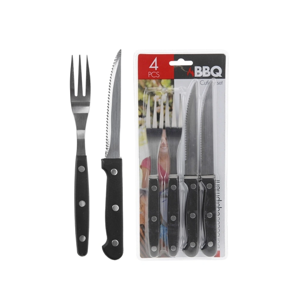 Set pentru steak-uri : 2furculite+2cutite, inox