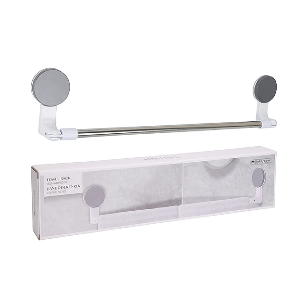 Suport pentru prosoape pe ventuze Bathroom 58.5X12 cm, alb, metal / plastic