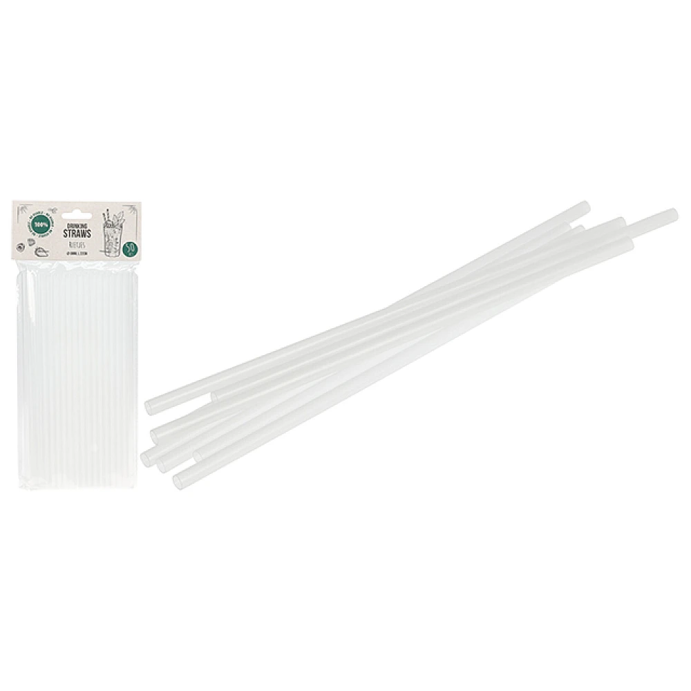 Set paie reutilizabile pentru cocktail, 50buc, 22 cm, D6 mm, alb, plastic