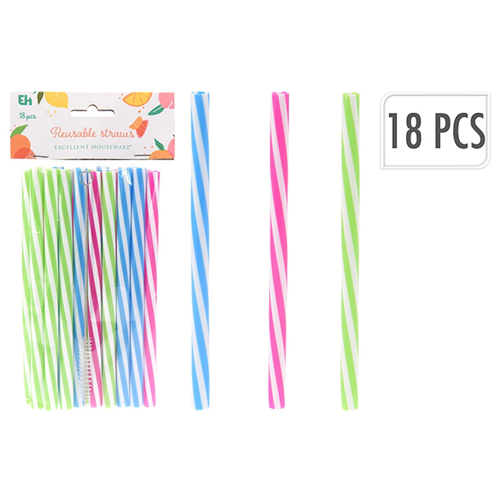 Set paie pentru cocktail 18buc cu perie 18 cm, plastic