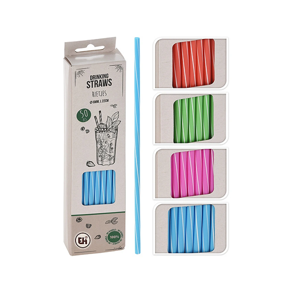 Set paie pentru cocktail 50buc 22 cm, D6 mm, 4 culori, reutilizabile, plastic