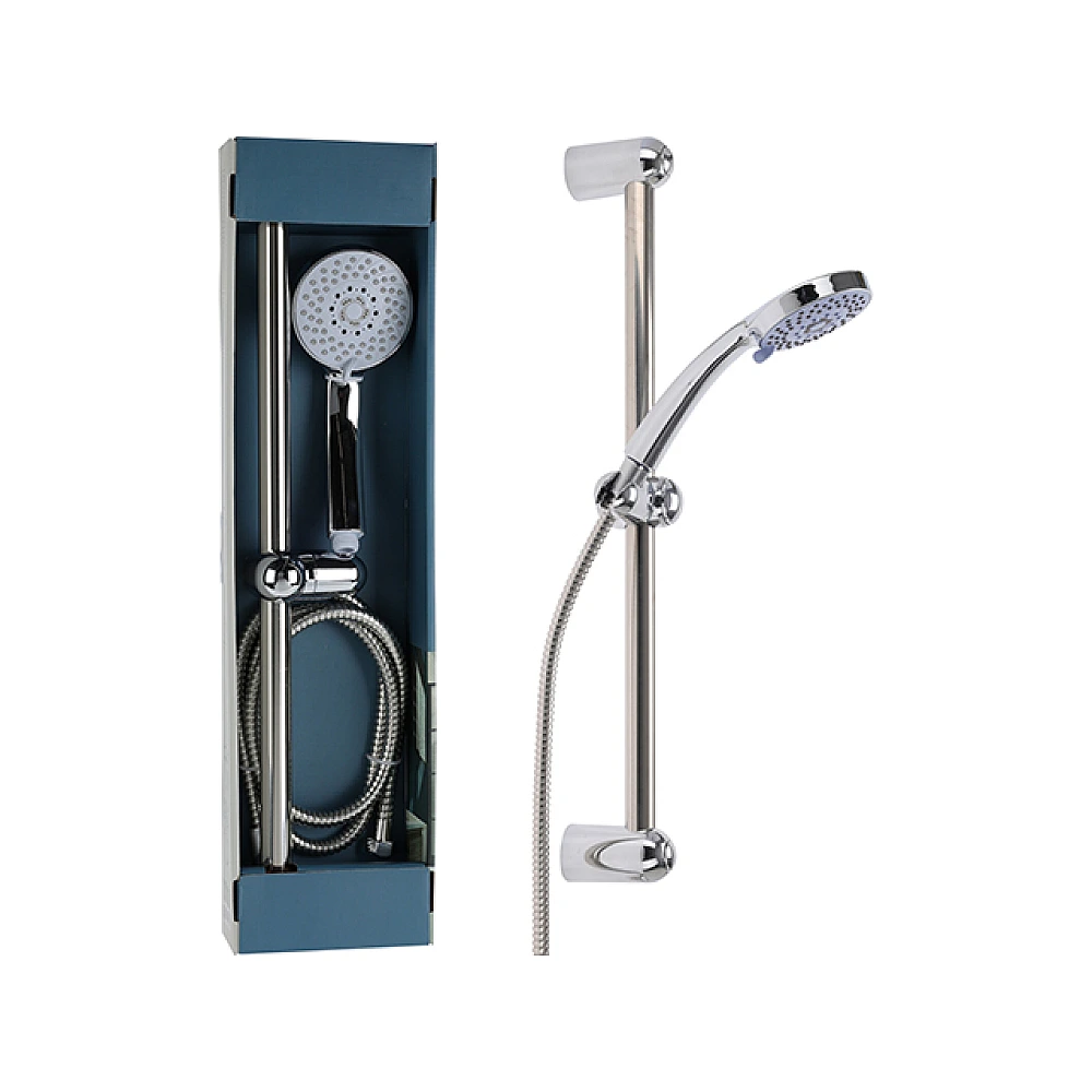 Set de dus Bathroom: para, furtun, suport alb, inox