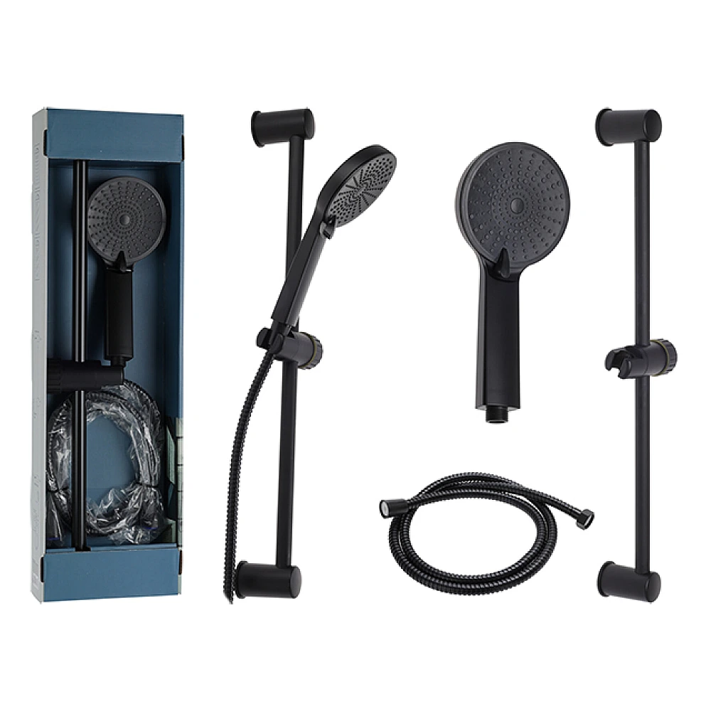 Set de dus Bathroom: para, furtun, suport negru, inox