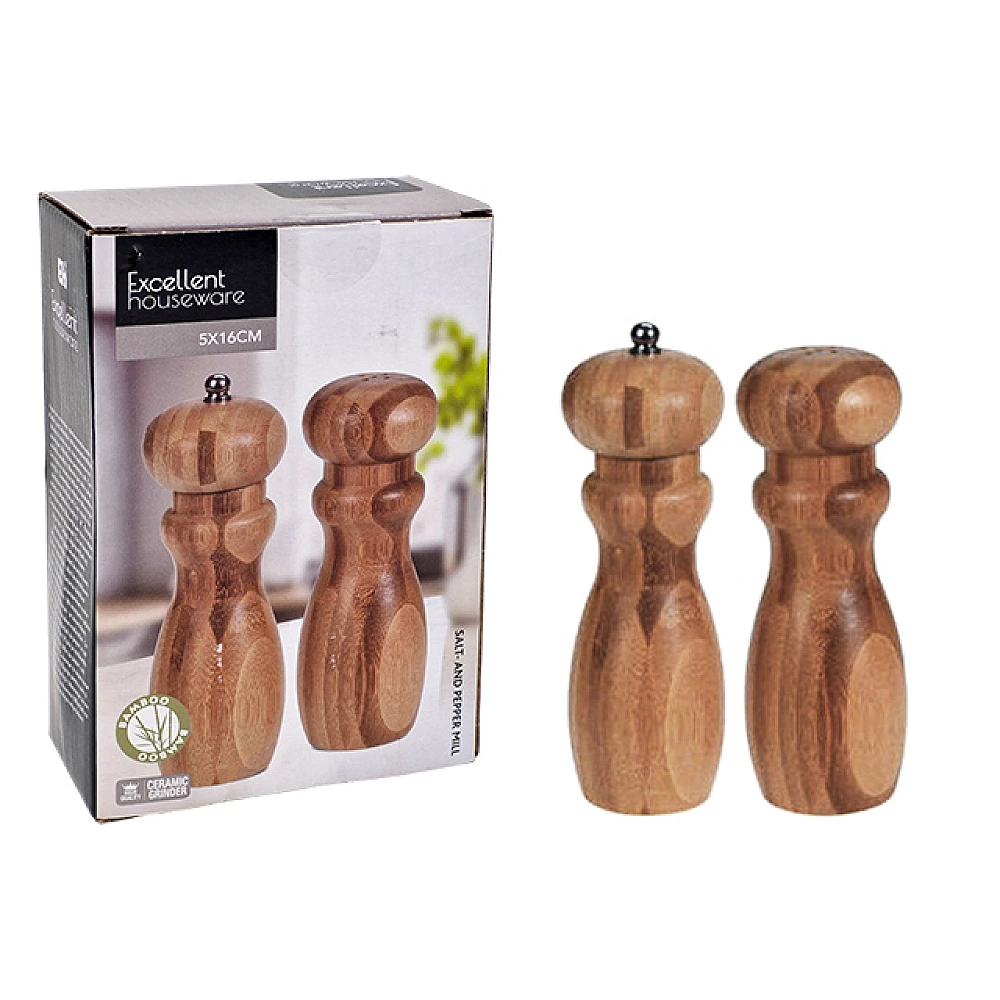 Set rasnita pentru piper si solnita EH D5X16cm, din bambus