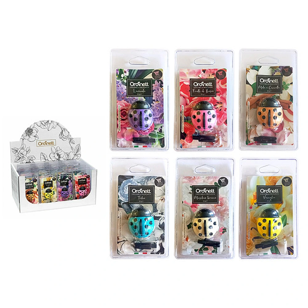 Odorizant auto cu suport moneda pentru cosul de cumparaturi Lady Bug, 6 arome
