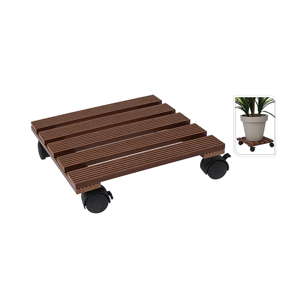 Suport pentru ghiveci 29X29cm, pe roti, lemn