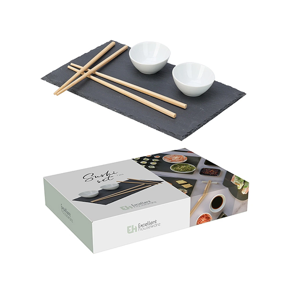 Set pentru sushi EH 7 buc, portelan, bambus, piatra