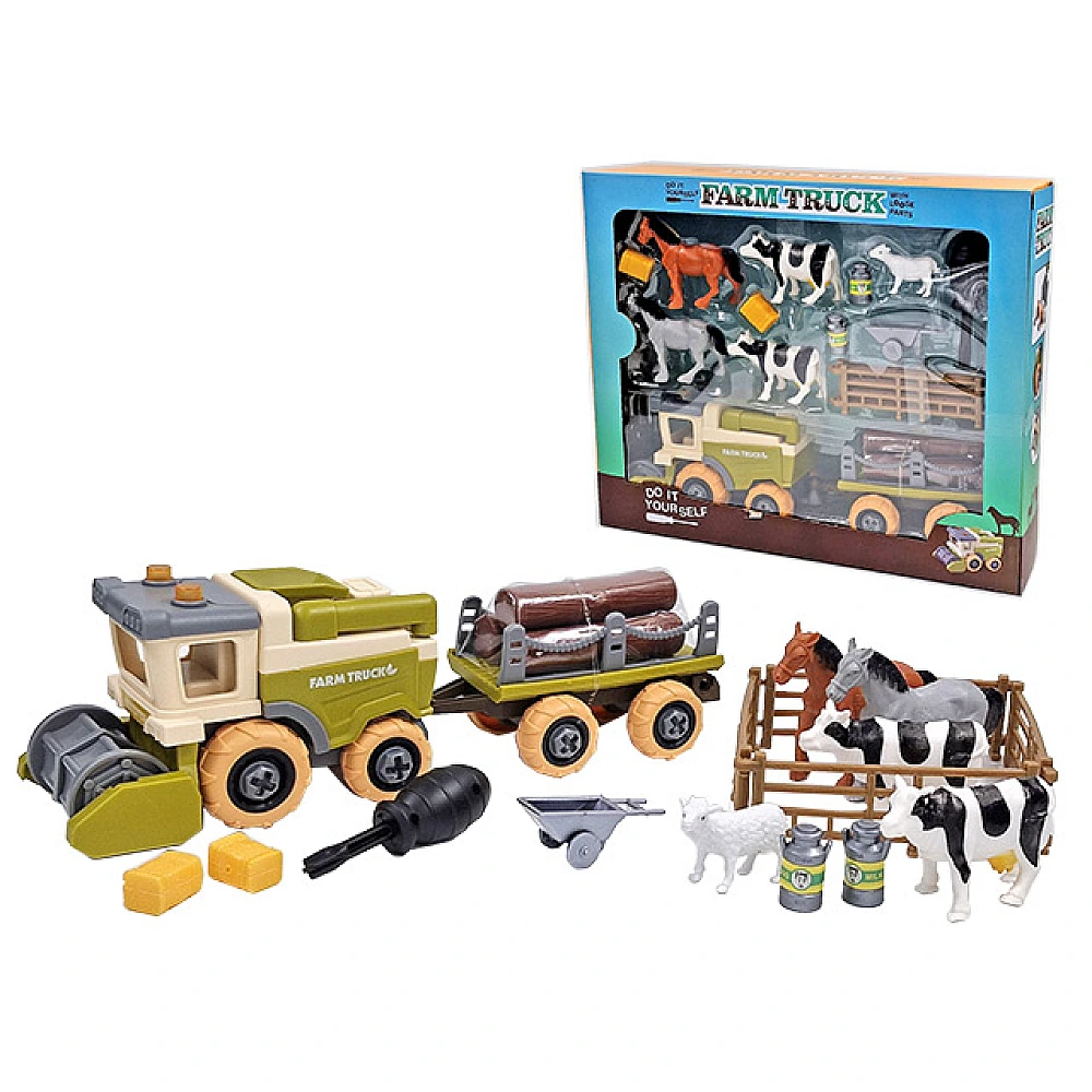 Set jucarie ferma: remorca, tractor, figurine animale