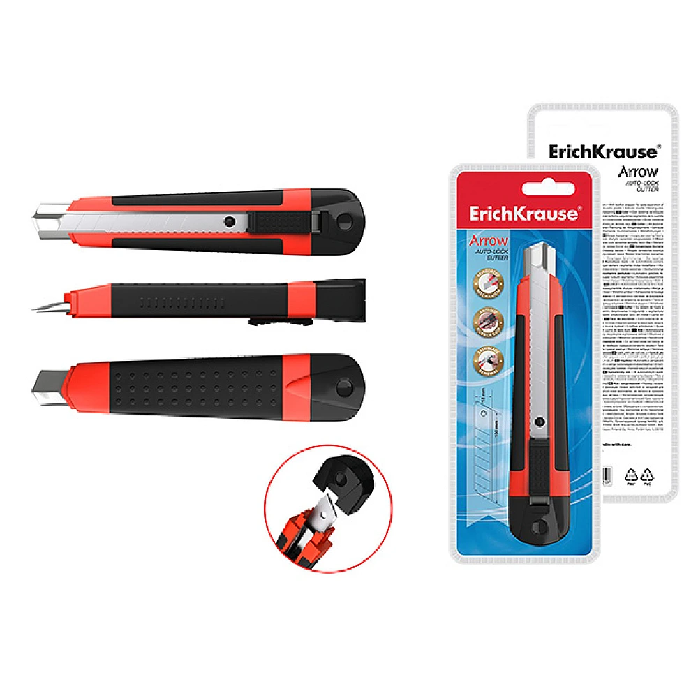 Cutter de birou ErichKrause Arrow 18 mm, rosu, auto-lock