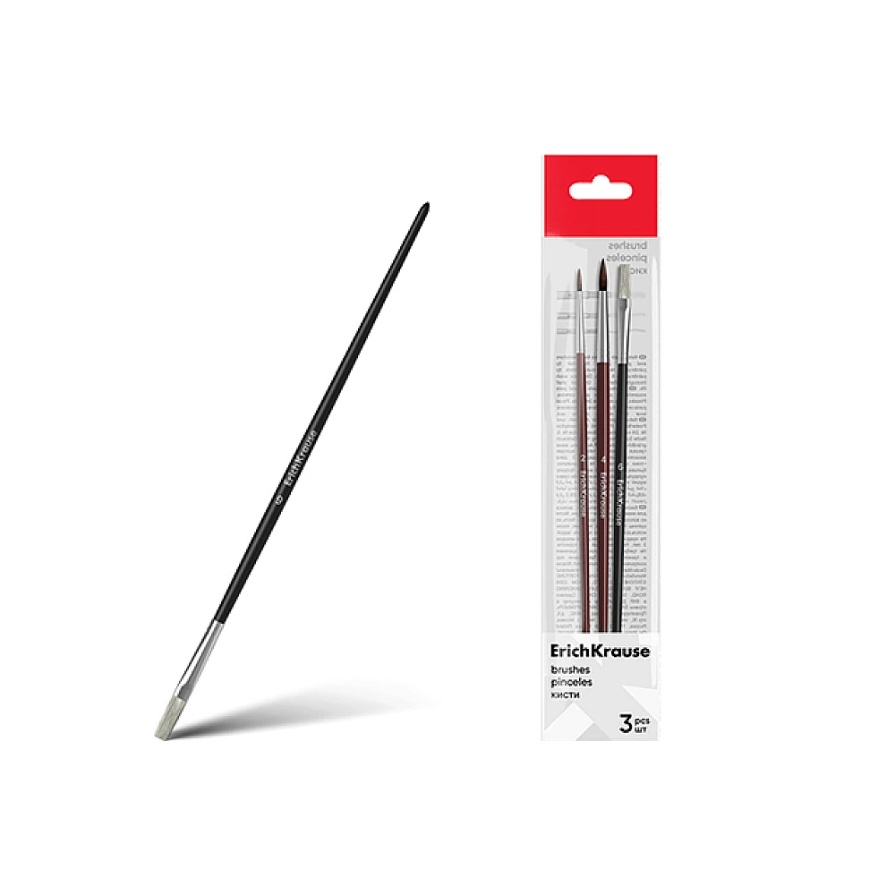 Set de pensule ErichKrause pentru pictura cu acuarela si guas, par de ponei + peri, 3 buc.